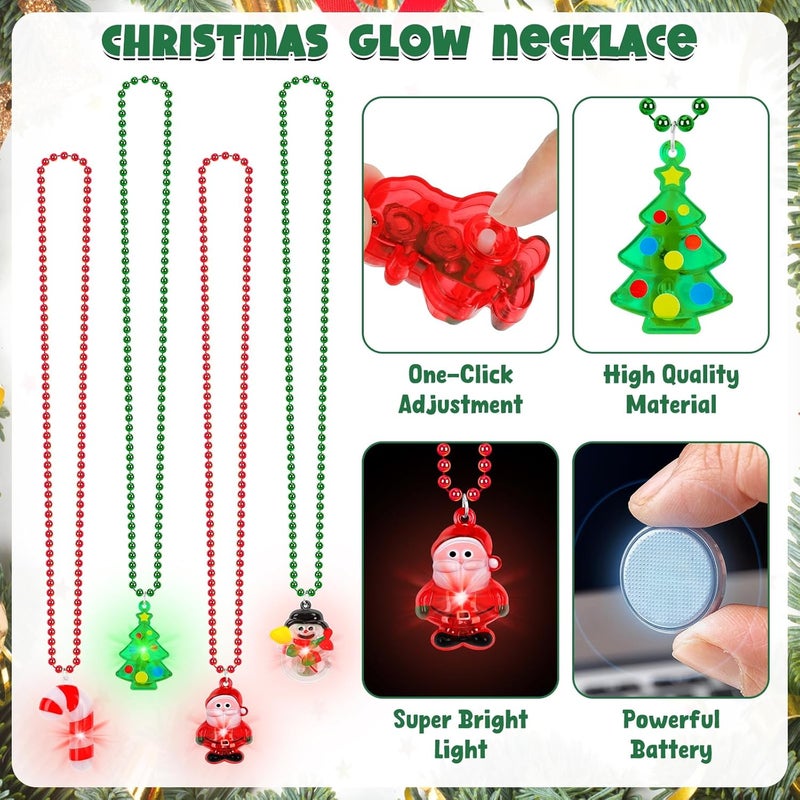 Traplace Store 8 PCS Christmas Light Up Necklaces, 4 Designs Ugly Sweater Party Supplies with LED Light Up Pendants, Xmas Party Favors, Cane Tree Snowman Santa Christmas Necklace for Holiday Celebrations - Image 4